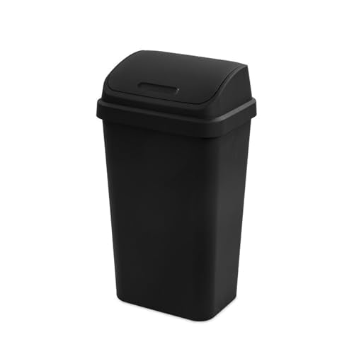 Sterilite 4-Pack Swing Top Wastebasket, Sleek Square Profile Trash Can, 13 Gallon, Black - Modern Garbage Bin for Kitchen, Bathroom, Garage and Workspace, Fits 13 Gal Liners - My Kitchen Products