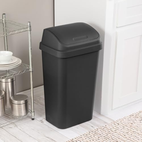 Sterilite 4-Pack Swing Top Wastebasket, Sleek Square Profile Trash Can, 13 Gallon, Black - Modern Garbage Bin for Kitchen, Bathroom, Garage and Workspace, Fits 13 Gal Liners - My Kitchen Products