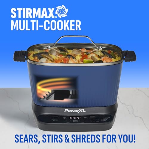 STIRMAX™ Midnight Blue 7.5 Quart Digital Multi-Cooker with Automatic Paddle to Stir and Shred, 9 in 1 programmable presets to Sauté, Sear, and Brown Food Before Simmering - My Kitchen Products