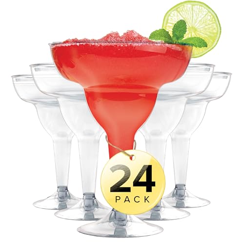 Stock Your Home Clear Plastic Margarita Glasses Disposable (Set of 24) Decorations for Cinco de Mayo Parties, Cocktail Cups for Tropical Party Supplies - Large 12 oz Hurricane Glasses - My Kitchen Products