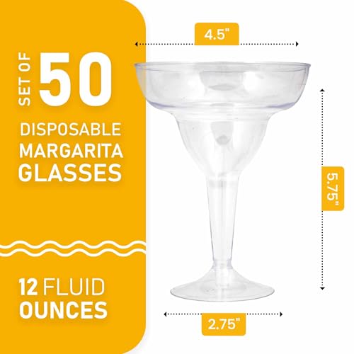 Stock Your Home Clear Plastic Margarita Glasses Disposable (Set of 50) Decorations for Cinco de Mayo Parties, Cocktail Cups for Tropical Party Supplies - Large 12 oz Hurricane Glasses - My Kitchen Products
