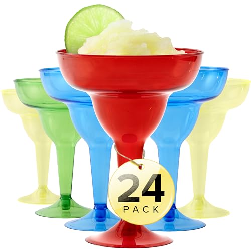 Stock Your Home Multicolor Plastic Margarita Glasses Disposable (Set of 24) Decorations for Cinco de Mayo