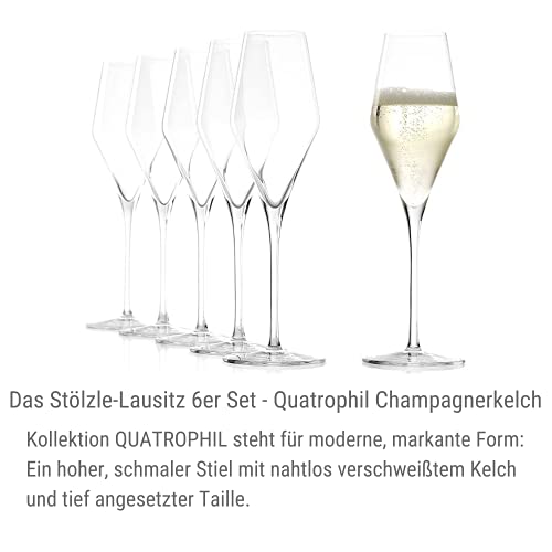 Stölzle Lausitz Champagne Glasses Quatrophil Set of 6, 9 3/4 oz – Champagne Flutes for Sparkling Wine & Prosecco – Crystal Glasses Made in Germany – Dishwasher & Shock Resistant - My Kitchen Products