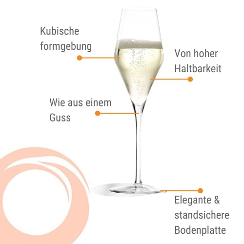Stölzle Lausitz Champagne Glasses Quatrophil Set of 6, 9 3/4 oz – Champagne Flutes for Sparkling Wine & Prosecco – Crystal Glasses Made in Germany – Dishwasher & Shock Resistant - My Kitchen Products