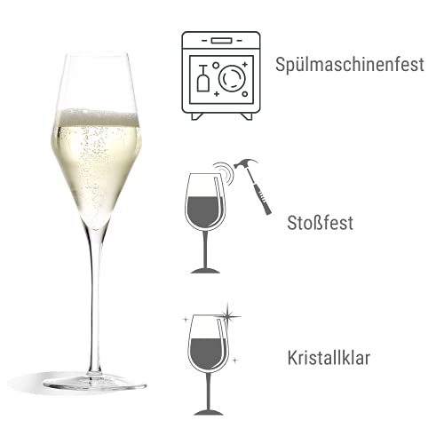 Stölzle Lausitz Champagne Glasses Quatrophil Set of 6, 9 3/4 oz – Champagne Flutes for Sparkling Wine & Prosecco – Crystal Glasses Made in Germany – Dishwasher & Shock Resistant - My Kitchen Products