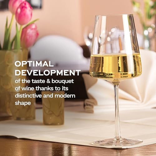 Stölzle Lausitz White Wine Glasses Power Set of 4, 13 1/2 oz – Modern Wine Glasses for Maximum Aroma Enhancement – Elegant Crystal White Wine Goblets – Dishwasher- & Shock-Resistant, Made in Germany - My Kitchen Products