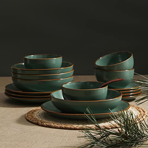 Stone Lain Brasa Modern Stoneware 16 Piece Dinnerware Sets, Plates and Bowls Sets, Dish Set for 4, Green - My Kitchen Products