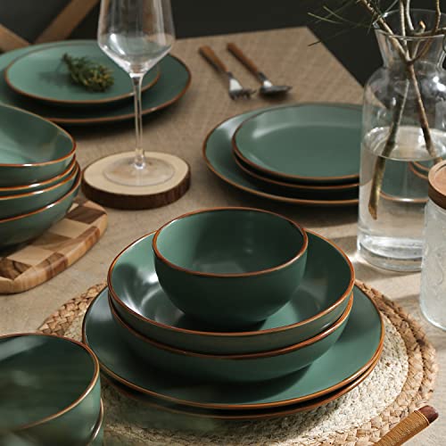 Stone Lain Brasa Modern Stoneware 16 Piece Dinnerware Sets, Plates and Bowls Sets, Dish Set for 4, Green - My Kitchen Products