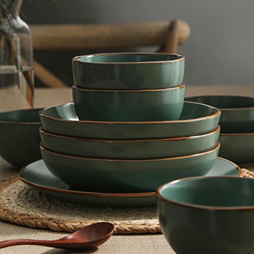 Stone Lain Brasa Modern Stoneware 16 Piece Dinnerware Sets, Plates and Bowls Sets, Dish Set for 4, Green - My Kitchen Products