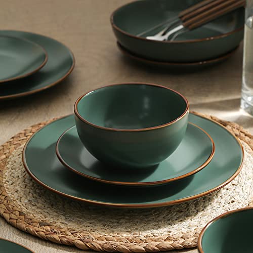 Stone Lain Brasa Modern Stoneware 16 Piece Dinnerware Sets, Plates and Bowls Sets, Dish Set for 4, Green - My Kitchen Products