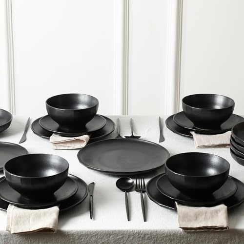 Stone Lain Rio 12-Piece Dinnerware Set Stoneware, Black - My Kitchen Products