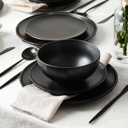 Stone Lain Rio 12-Piece Dinnerware Set Stoneware, Black - My Kitchen Products
