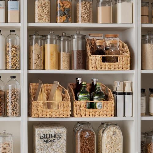 StorageWorks Pantry Baskets for Organizing, Wicker Basket with Built-in Handles, Handwoven Wicker Storage Baskets, Water Hyacinth for Shelves, 2 Pack - My Kitchen Products