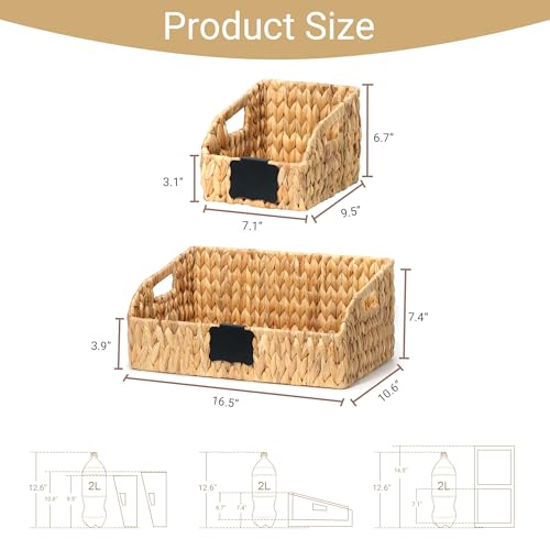 Stylave Pantry Baskets and Organizers, Large Wicker Baskets for Shelves, Handwoven Labeled Storage Basket for Organizing with Handles-Water Hyacinth Storage Bins, Boho Decorative, 3Pack, Natural - My Kitchen Products