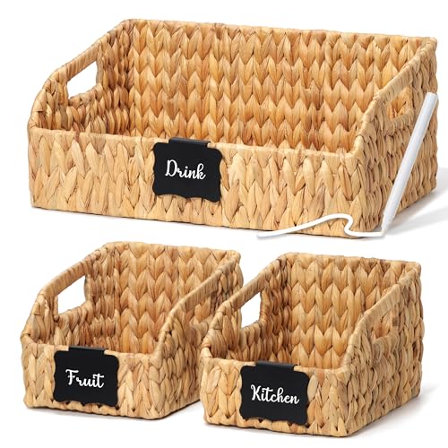 Stylave Pantry Baskets and Organizers, Large Wicker Baskets for Shelves, Handwoven Labeled Storage Basket for Organizing