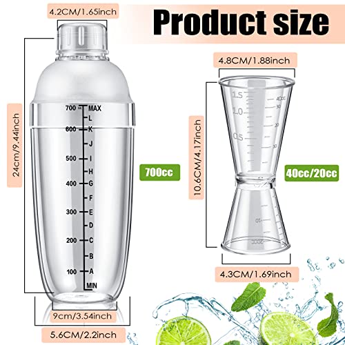 Suclain 8 Pack Plastic Cocktail Shaker Set 6 Pcs 24 oz Hand Drink Mixer Boba Tea Shaker Cup with Scales 2 Pcs Double Measuring Jigger Clear Bottle Tea Drink Mixer Cocktail Cup for Kitchen Bar Party - My Kitchen Products