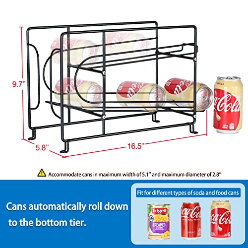 SUFAUY Beverage Can Dispneser Organizer, Stackable Shelves for Storage for Pantry, Black- 2 Pack - My Kitchen Products