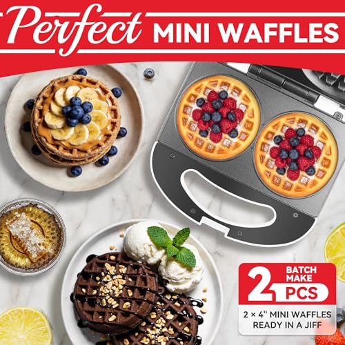 SugarWhisk Double Mini Waffle Maker Machine, Chaffle Maker, Waflera Electrica, Small Waffle Iron for Waffles, Keto Chaffles, Hash Browns, Cookies, 4 Inch - My Kitchen Products