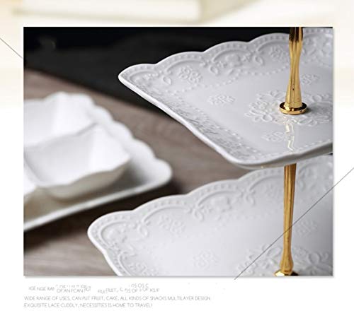 Sumerflos 3 Tier Porcelain Cupcake Stand, Tiered Serving Cake Stand, Square White Embossed Dessert Stand, Weddings Parties Pastry Serving Tray - My Kitchen Products