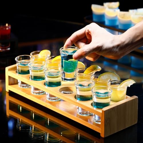SUN GKOTTA 60-Pack 1 OZ Glass Shot Glasses set with 10 Pourers - Heavy Base shot Glasses bulk for Bar, Party, and Gifts - My Kitchen Products