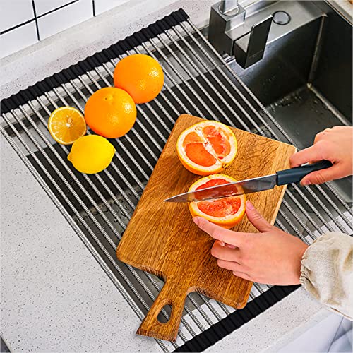 SunCleanse Roll Up Dish Drying Rack, Over The Sink Dish Drying Rack Kitchen Rolling Dish Drainer, Foldable Sink Rack Mat for Kitchen Sink Counter (17.8"x11.8") - My Kitchen Products