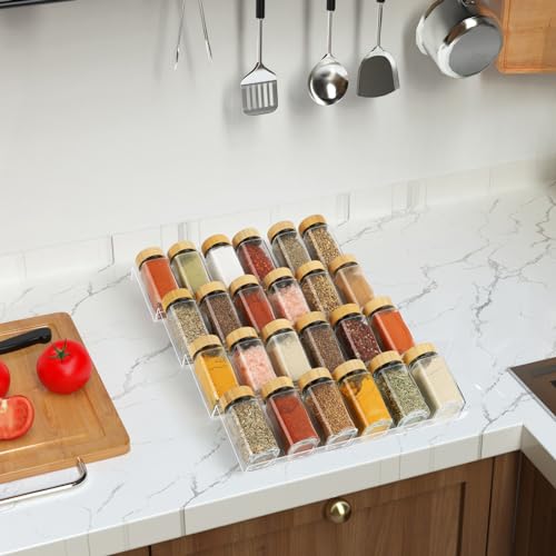 Suneerplay Spice Drawer Organizer 4 Tier, Acrylic Seasoning Organizer Rack, Clear Spice Rack Tray, Kitchen Seasoning Jars Drawers Insert (Jars Not Included/Expandable From 9" to 18") - My Kitchen Products