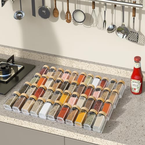 Suneerplay Spice Drawer Organizer 4 Tier, Acrylic Seasoning Organizer Rack, Clear Spice Rack Tray, Kitchen Seasoning Jars Drawers Insert (Jars Not Included/Expandable From 9" to 18") - My Kitchen Products