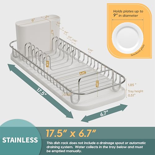 SunnyPoint 304 Stainless Steel NeverRust Compact Dish Drying Rack with Utensil Holder & Removable Drain Tray, Rustproof Small Dish Rack for Kitchen Countertop or Over Sink (Metallic Silver, Compact) - My Kitchen Products