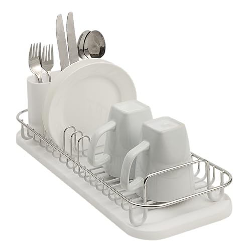 SunnyPoint 304 Stainless Steel NeverRust Compact Dish Drying Rack with Utensil Holder & Removable Drain Tray, Rustproof Small Dish Rack for Kitchen Countertop or Over Sink (Metallic Silver, Compact) - My Kitchen Products