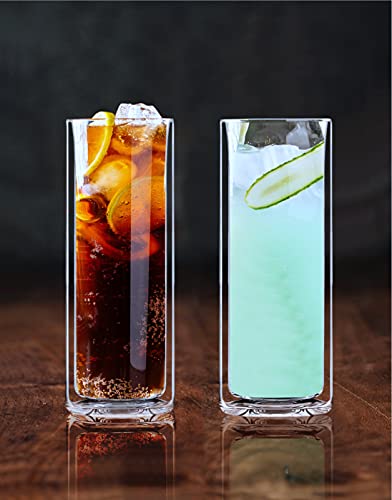 Sun's Tea Tropical Delight - Strong Double Wall Insulated Highball Tall Tom Collins Drinking Glasses for Bourbon or Whiskey