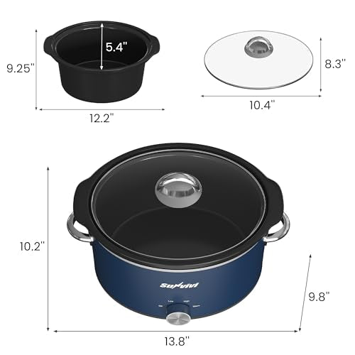 Sunvivi 4 Quart Slow Cooker & Mini Food Warmer with 3 Heating Settings, Removable Ceramic Pot, Dishwasher Safe Glass Lid, Stainless Steel, Blue - My Kitchen Products