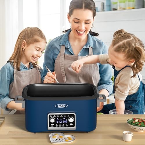Sunvivi 8 Quart Slow Cooker Roaster Oven, 12 in 1 Programmable Multi-Cooker Food Warmer with Digital Timer, Temp Control, Removable Cast Aluminum Pot & Dishwasher-Safe Tempered Glass Lid, Blue - My Kitchen Products