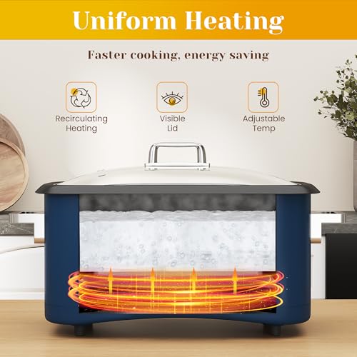 Sunvivi 8 Quart Slow Cooker Roaster Oven, 12 in 1 Programmable Multi-Cooker Food Warmer with Digital Timer, Temp Control, Removable Cast Aluminum Pot & Dishwasher-Safe Tempered Glass Lid, Blue - My Kitchen Products