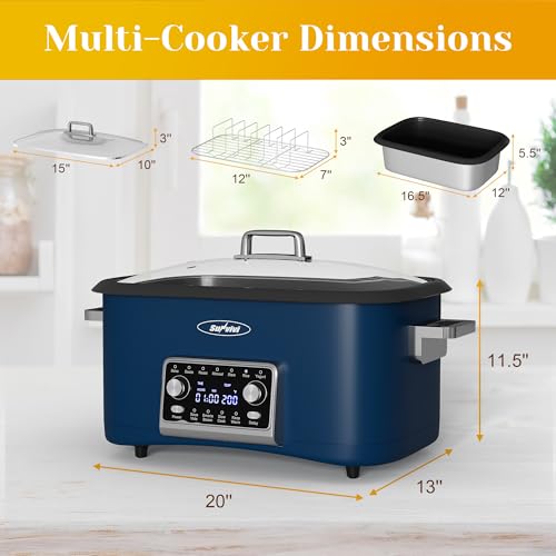 Sunvivi 8 Quart Slow Cooker Roaster Oven, 12 in 1 Programmable Multi-Cooker Food Warmer with Digital Timer, Temp Control, Removable Cast Aluminum Pot & Dishwasher-Safe Tempered Glass Lid, Blue - My Kitchen Products