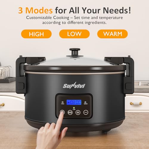 Sunvivi 8.5 Quart Programmable Slow Cooker: Multi-Cooker Food Warmer with Locking Lid & Digital Timer, Adjustable Tempature Control, Dishwasher Safe, Perfect for Families and Gatherings, Black - My Kitchen Products