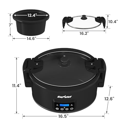 Sunvivi 8.5 Quart Programmable Slow Cooker: Multi-Cooker Food Warmer with Locking Lid & Digital Timer, Adjustable Tempature Control, Dishwasher Safe, Perfect for Families and Gatherings, Black - My Kitchen Products