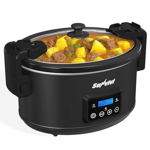 Sunvivi 8.5 Quart Programmable Slow Cooker: Multi-Cooker Food Warmer with Locking Lid & Digital Timer, Adjustable Tempature Control, Dishwasher Safe, Perfect for Families and Gatherings, Black - My Kitchen Products