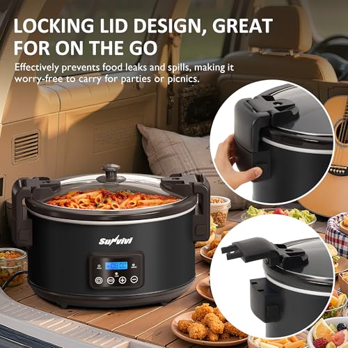 Sunvivi 8.5 Quart Programmable Slow Cooker: Multi-Cooker Food Warmer with Locking Lid & Digital Timer, Adjustable Tempature Control, Dishwasher Safe, Perfect for Families and Gatherings, Black - My Kitchen Products