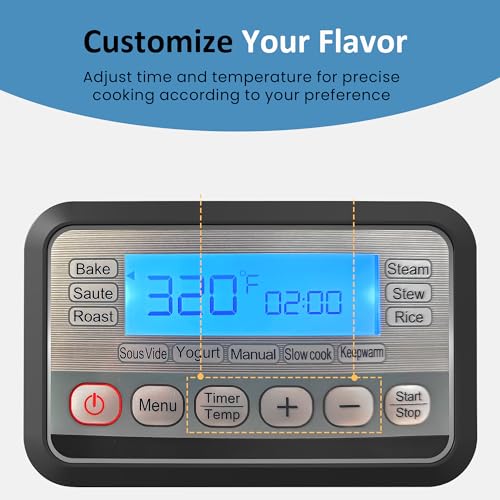 SUNVIVIPRO 11-in-1 Multicooker, 6.5QT Slow Cooker Roaster Oven, Digital Programmable Multi Functional Pot with Timer, Temp Control, Delay Start, Glass Lid, Removable Nonstick Pot & Roast/Steam Rack - My Kitchen Products