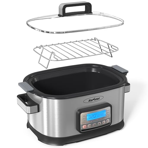 SUNVIVIPRO 11-in-1 Multicooker, 6.5QT Slow Cooker Roaster Oven, Digital Programmable Multi Functional Pot with Timer, Temp Control, Delay Start, Glass Lid, Removable Nonstick Pot & Roast/Steam Rack - My Kitchen Products