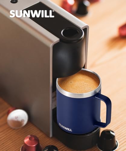 SUNWILL Insulated Coffee Mug with Lid, Travel Tumbler with Handle, 14oz Stainless Steel Cup for Camping, Office, Home, Powder Coated Navy Blue - My Kitchen Products