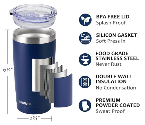SUNWILL Travel Coffee Tumbler 20 oz, Insulated Mug with Lid, Stainless Steel Cup for Outdoor, Powder Coated Navy - My Kitchen Products
