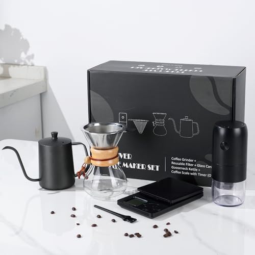 SuperCook Pour Over Coffee Dripper Set, Hand Drip Coffee Maker Set, All in One Pour Over Kit with Electric Grinder, Coffee Dripper Set, Ideal for Anniversary Birthday Gift - My Kitchen Products