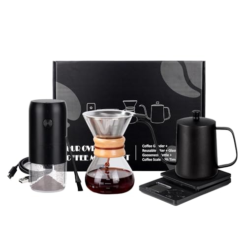 SuperCook Pour Over Coffee Dripper Set, Hand Drip Coffee Maker Set, All in One Pour Over Kit with Electric Grinder, Coffee Dripper Set, Ideal for Anniversary Birthday Gift - My Kitchen Products