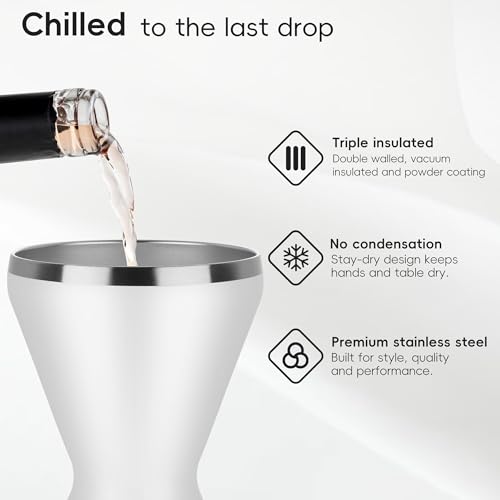SuperCook Stainless Steel Martini Glass with Lid, Double Wall Vacuum Insulated Stemless Cocktail Glasses, Stay Icy Cold Wine Tumbler with Straw, Set of 4, 12 Oz, White - My Kitchen Products