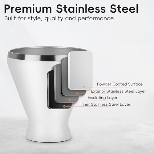 SuperCook Stainless Steel Martini Glass with Lid, Double Wall Vacuum Insulated Stemless Cocktail Glasses, Stay Icy Cold Wine Tumbler with Straw, Set of 4, 12 Oz, White - My Kitchen Products