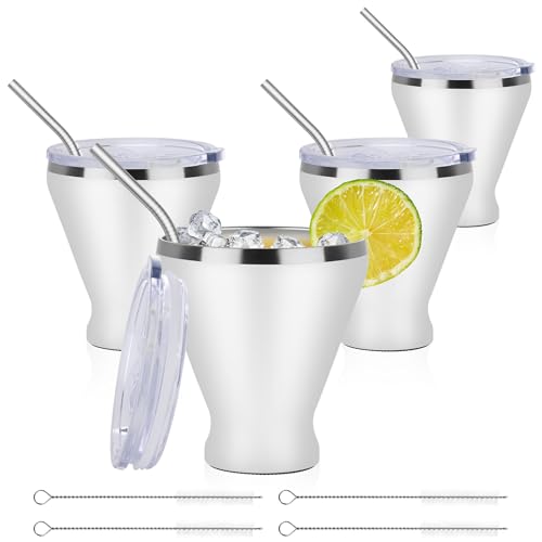 SuperCook Stainless Steel Martini Glass with Lid, Double Wall Vacuum Insulated Stemless Cocktail