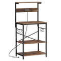 SUPERJARE Kitchen Bakers Rack with Power Outlet, Coffee Bar Table 4 Tiers, Kitchen Microwave Stand with 6 S-shaped Hooks, Storage Shelf Rack for Spices, Pots and Pans - Rustic Brown - My Kitchen Products