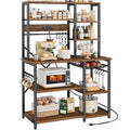 SUPERJARE Large Bakers Rack with Power Outlets, 6-Tier Microwave Stand, Coffee Bar with 12 S-Shaped Hooks, Kitchen Shelf with Wire Basket, 39.4 x 14.6 x 66.9 Inches, Rustic Brown - My Kitchen Products