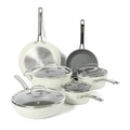 Sur La Table Kitchen Essentials 10 Piece PFA Free Non-Toxic Titanium Ceramic Nonstick Interior Forged Aluminum Cookware Pots and Pans Set - Linen White - Induction Compatible - My Kitchen Products